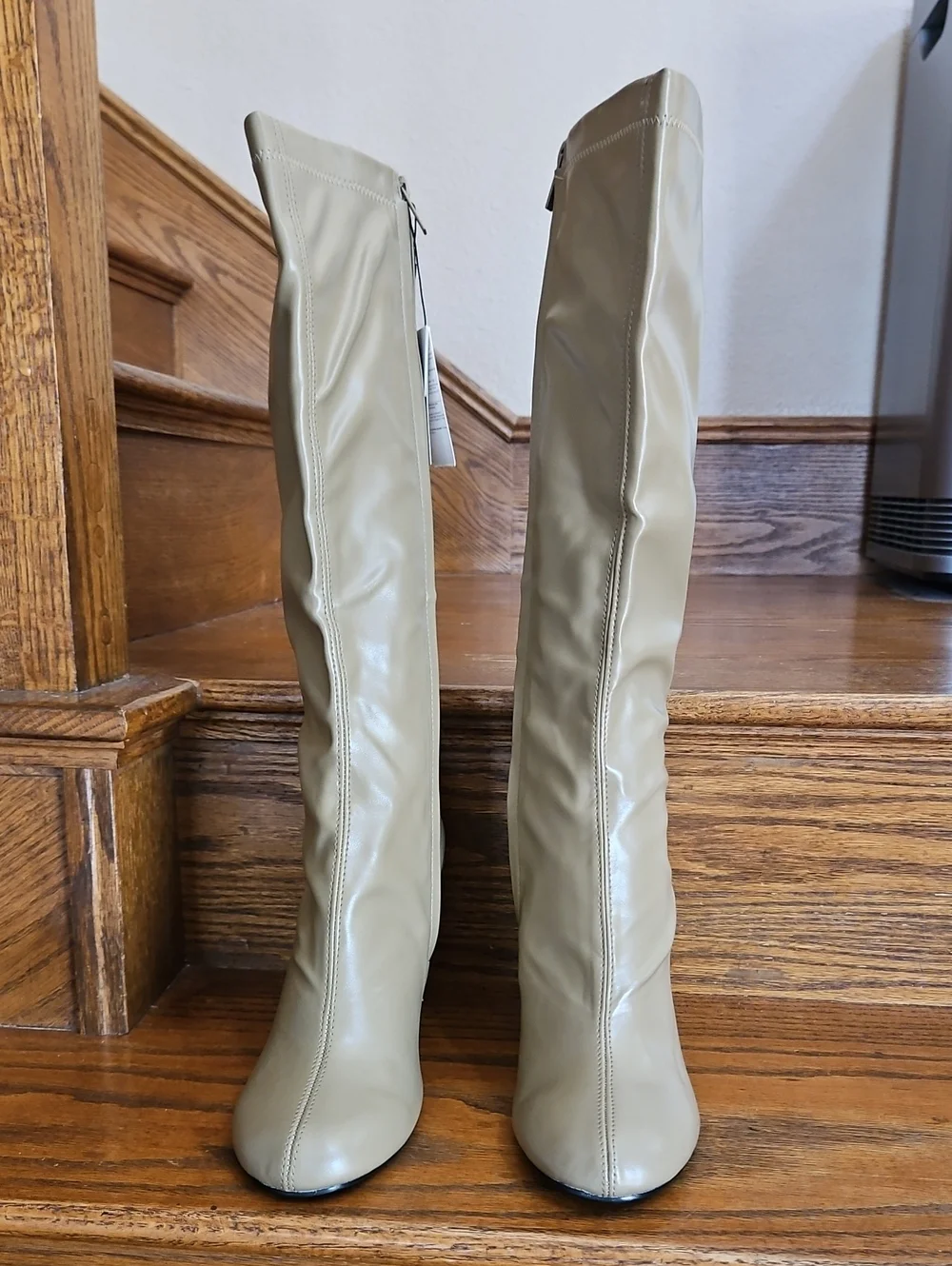 NWT Zara MidCalf Slouchy Faux Leather Wedge Boots in Light Taupe/Beige Colorway